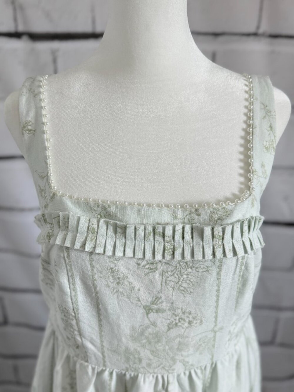 NWT Caroline Constas Linen Blend Floral Maxi Dress Mint Green Size S Cottagecore - Picture 7 of 15
